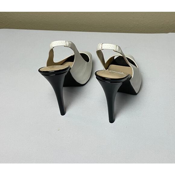 Guess White Black Slingback Heels 10 – Glam, Minimalist, Preppy, Retro - Picture 5 of 7